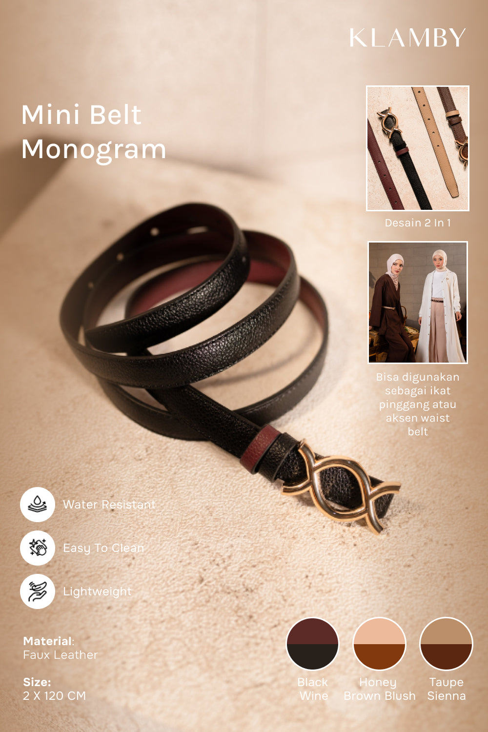 Monogram Mini Belt Honey Brown-Blush