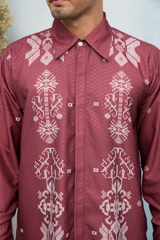 Lingga Long Shirt Men (Minor) Merah Biram - Wearing Klamby