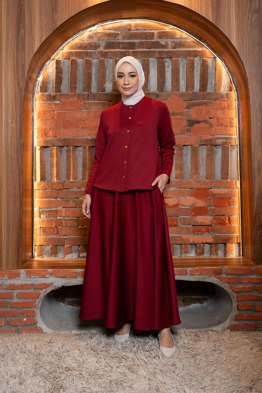 Villona Outer & Skirt Set Red Chrysanthemum