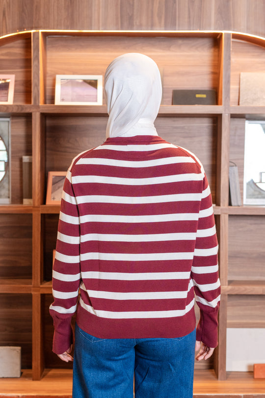 Kiora Striped Knit Cardigan Ruby Jam - Wearing Klamby