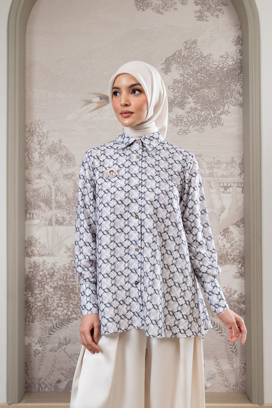 Monogram Pleated Shirt Monochrome