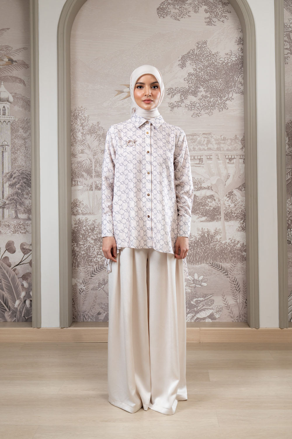 Monogram Pleated Shirt Moonshine