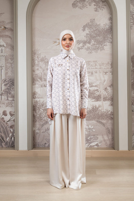 Monogram Pleated Shirt Moonshine