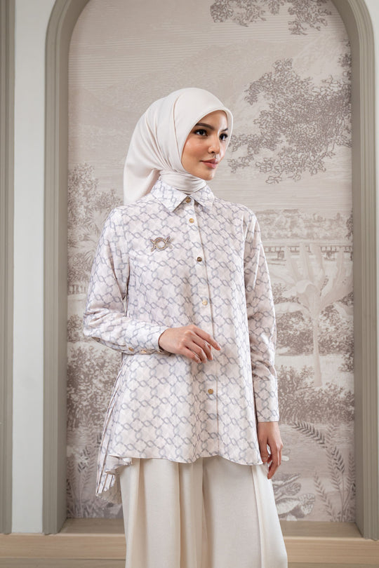 Monogram Pleated Shirt Moonshine