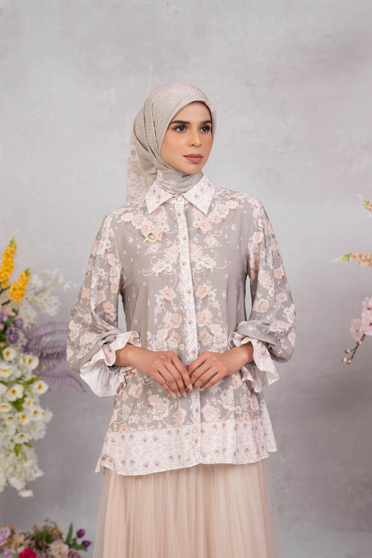 (Early Booking) Marjorie Shirt & Scarf Set Most Taupe