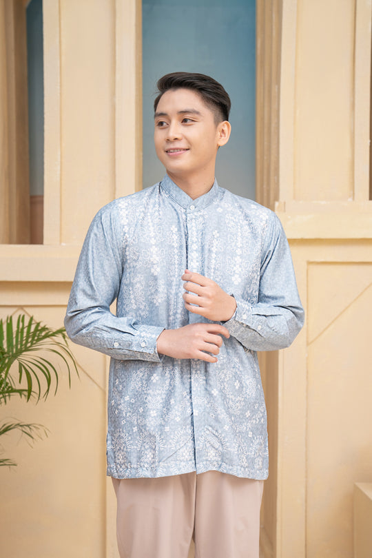 Malqaf Long Shirt Men Blue Shiver