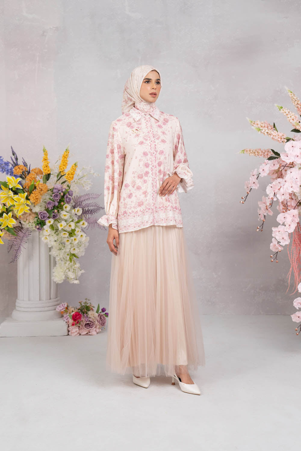 Marjorie Shirt & Scarf Set Creamy Rose