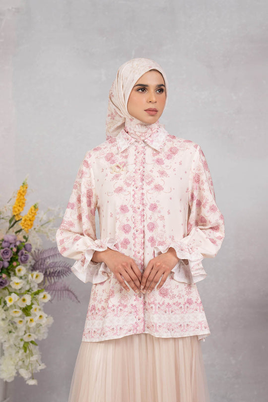 (Early Booking) Marjorie Shirt & Scarf Set Creamy Rose