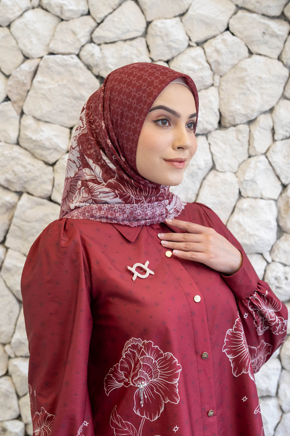 Leysha Shirt & Scarf Set Red Delight