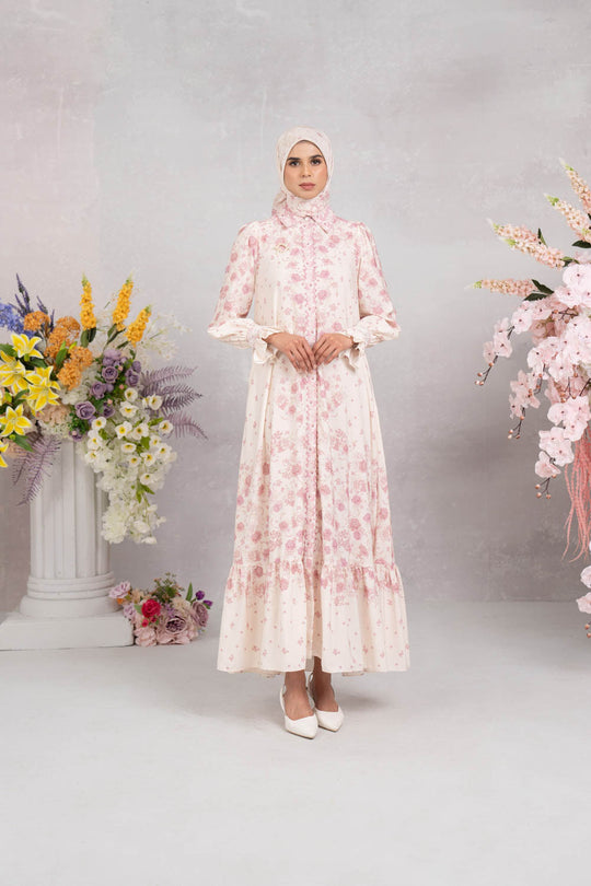 (Early Booking) Marjorie Dress & Scarf Set Creamy Rose