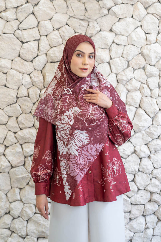 Leysha Shirt & Scarf Syar'i Set Red Delight