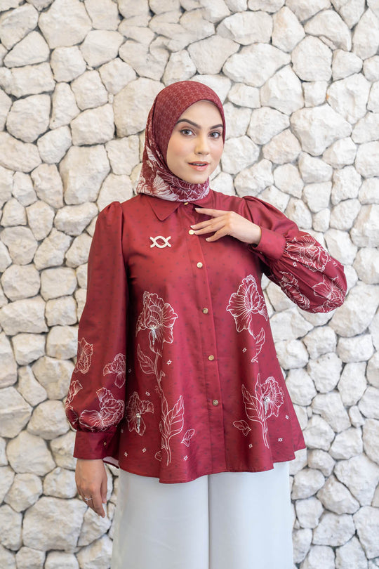 Leysha Shirt & Scarf Set Red Delight