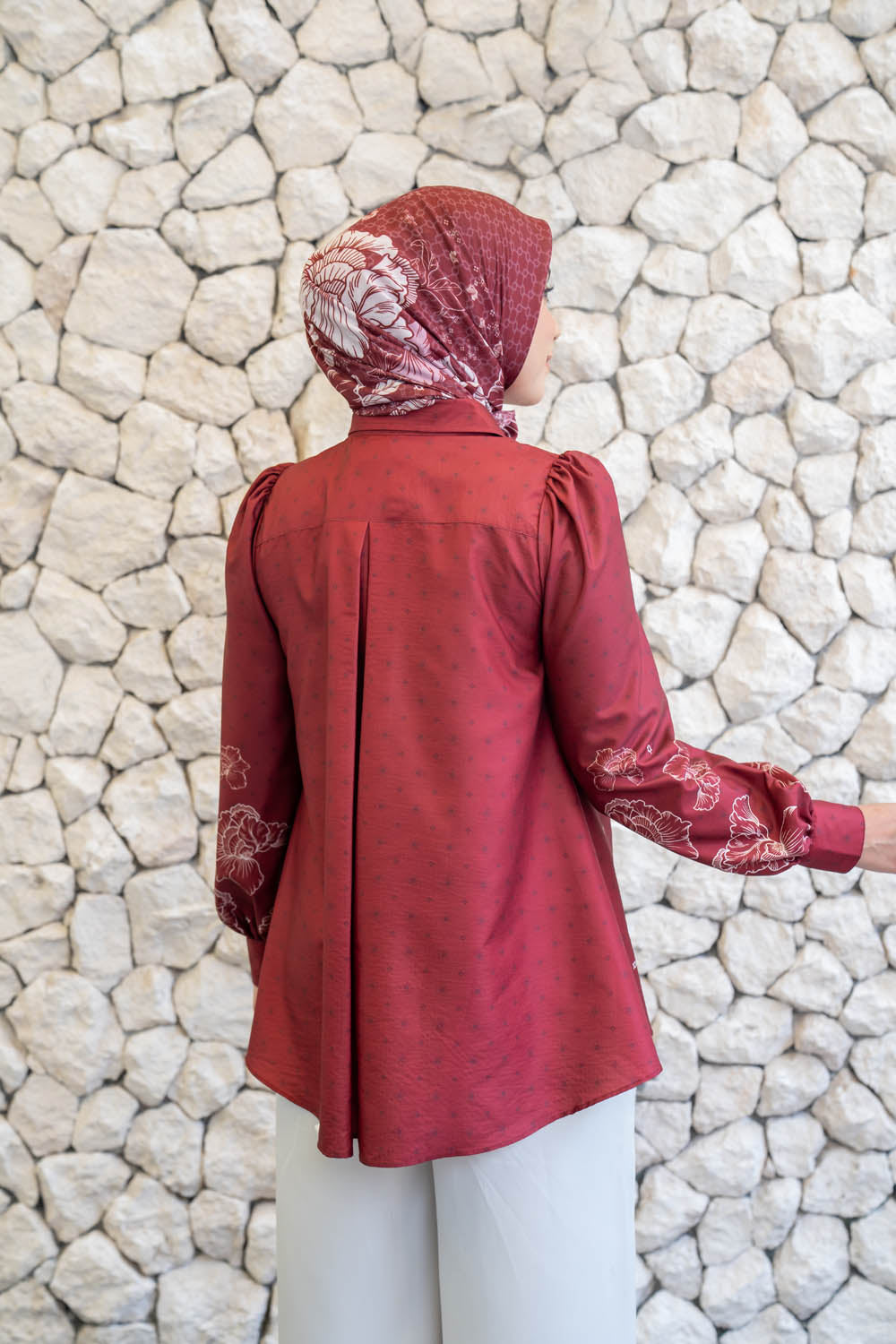 Leysha Shirt & Scarf Syar'i Set Red Delight