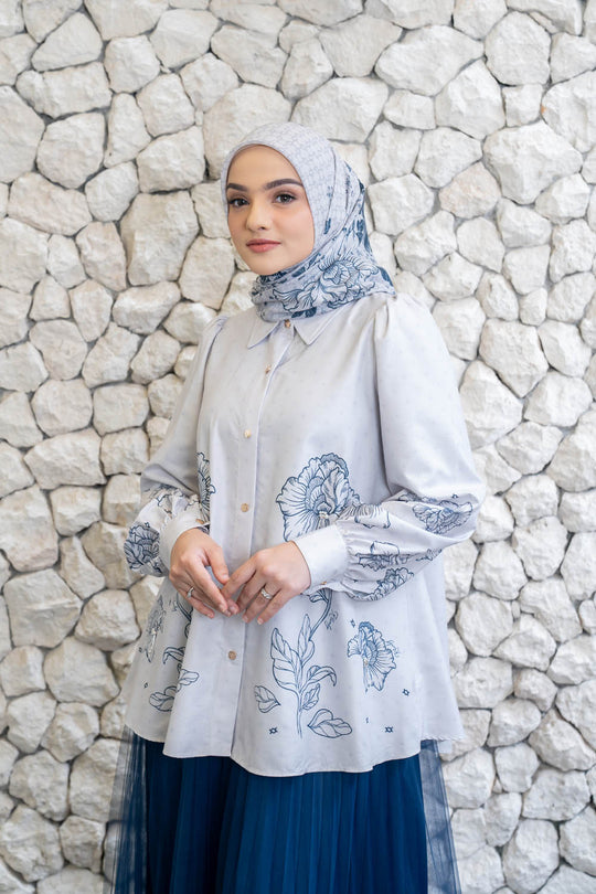 Leysha Shirt & Scarf Syar'i Set Cloudy White - Wearing Klamby