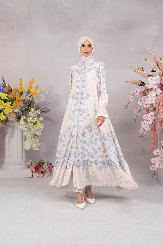 (Early Booking) Marjorie Dress & Scarf Set Sky Mist