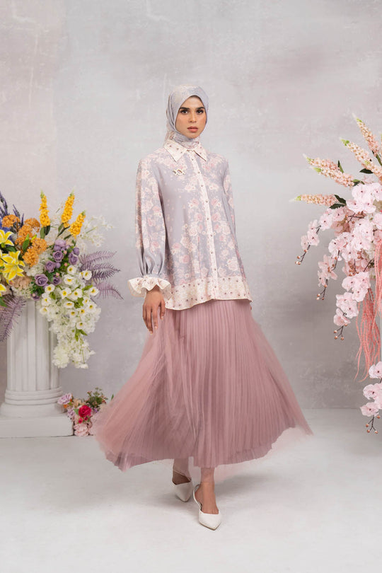 (Early Booking) Marjorie Shirt & Scarf Set Heather Blush