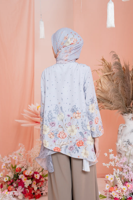 Dayana Blouse & Scarf Syar’i Set Blooming Silver