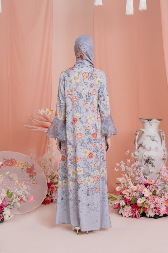 Dayana Dress & Scarf Syar’i Set Blooming Silver - Wearing Klamby