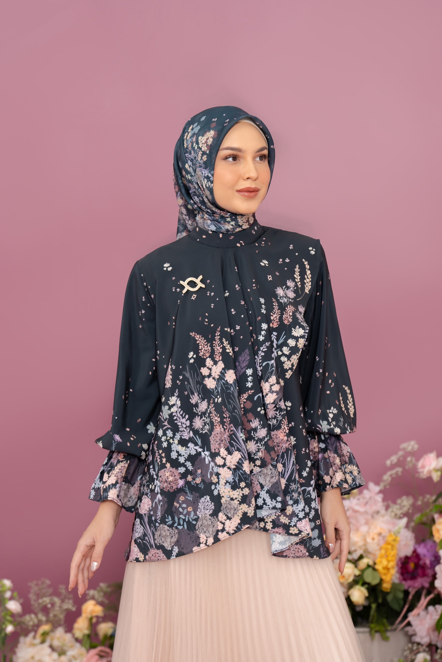 Gardenia Blouse Dark Berry - Wearing Klamby