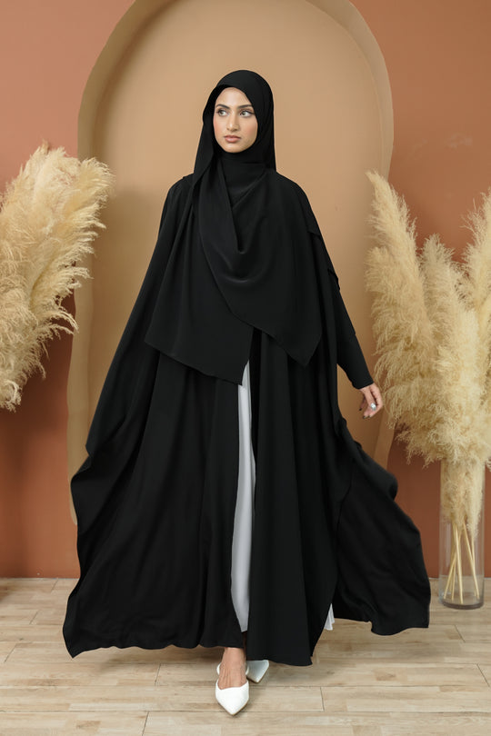 Ashilla Abaya Full Set Jet Black - Wearing Klamby