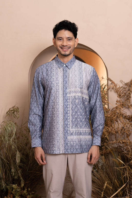 Pre Order - Mariri Long Shirt Men Indigo Charcoal