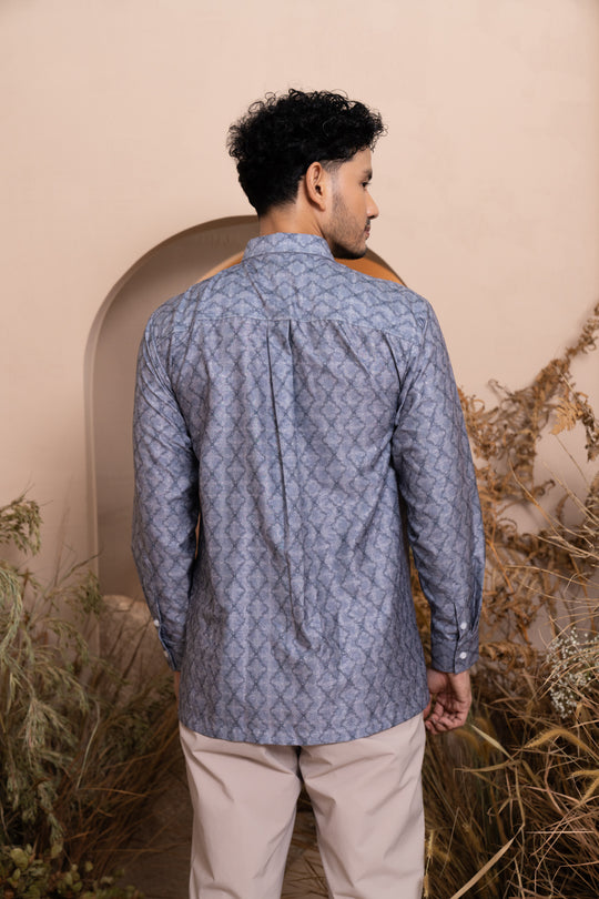 Pre Order - Mariri Long Shirt Men Indigo Charcoal