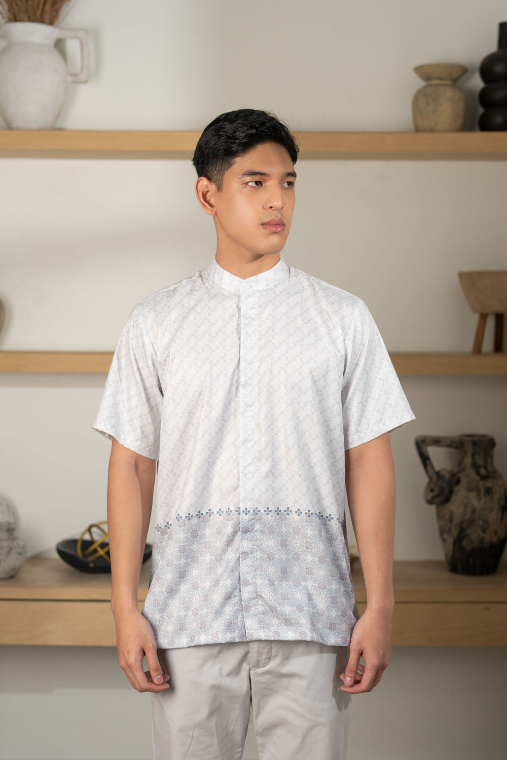 Siara Shirt Men Silk Grey