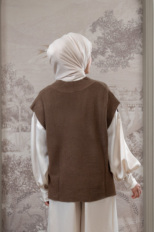 Mecy Sleeveless Knit Vest Rosted Coffe