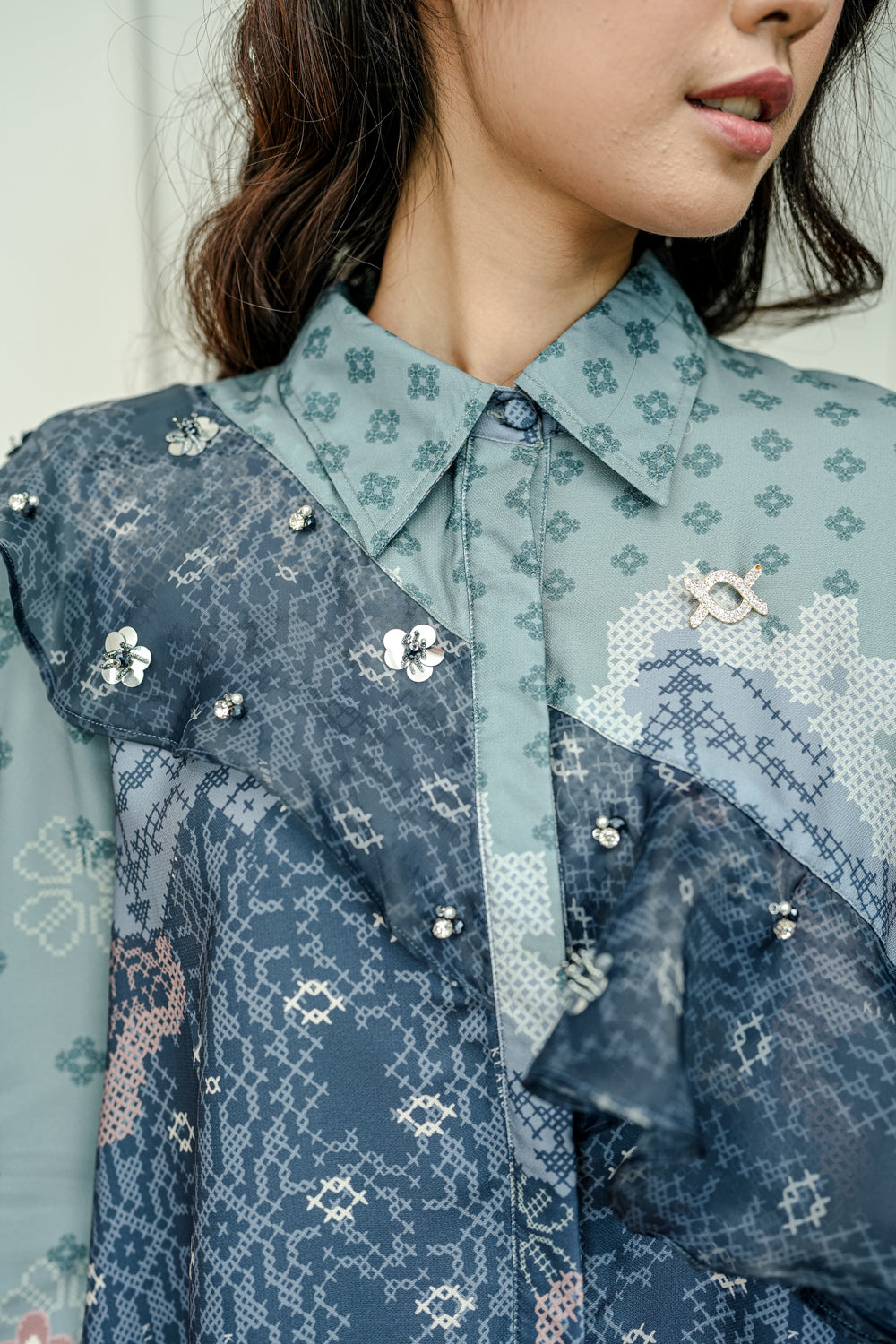 Malya Ruffle Shirt with Embellishment Malaka